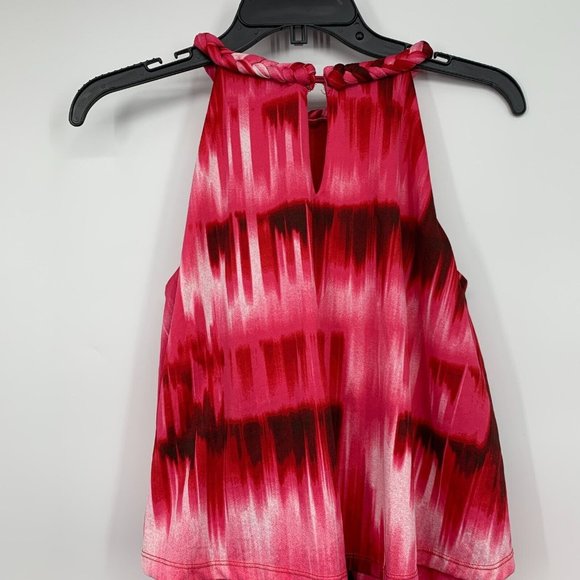 Maggy London Dress Pink Abstract Braided Halter Neck Sleeveless Tiered - Picture 9 of 10